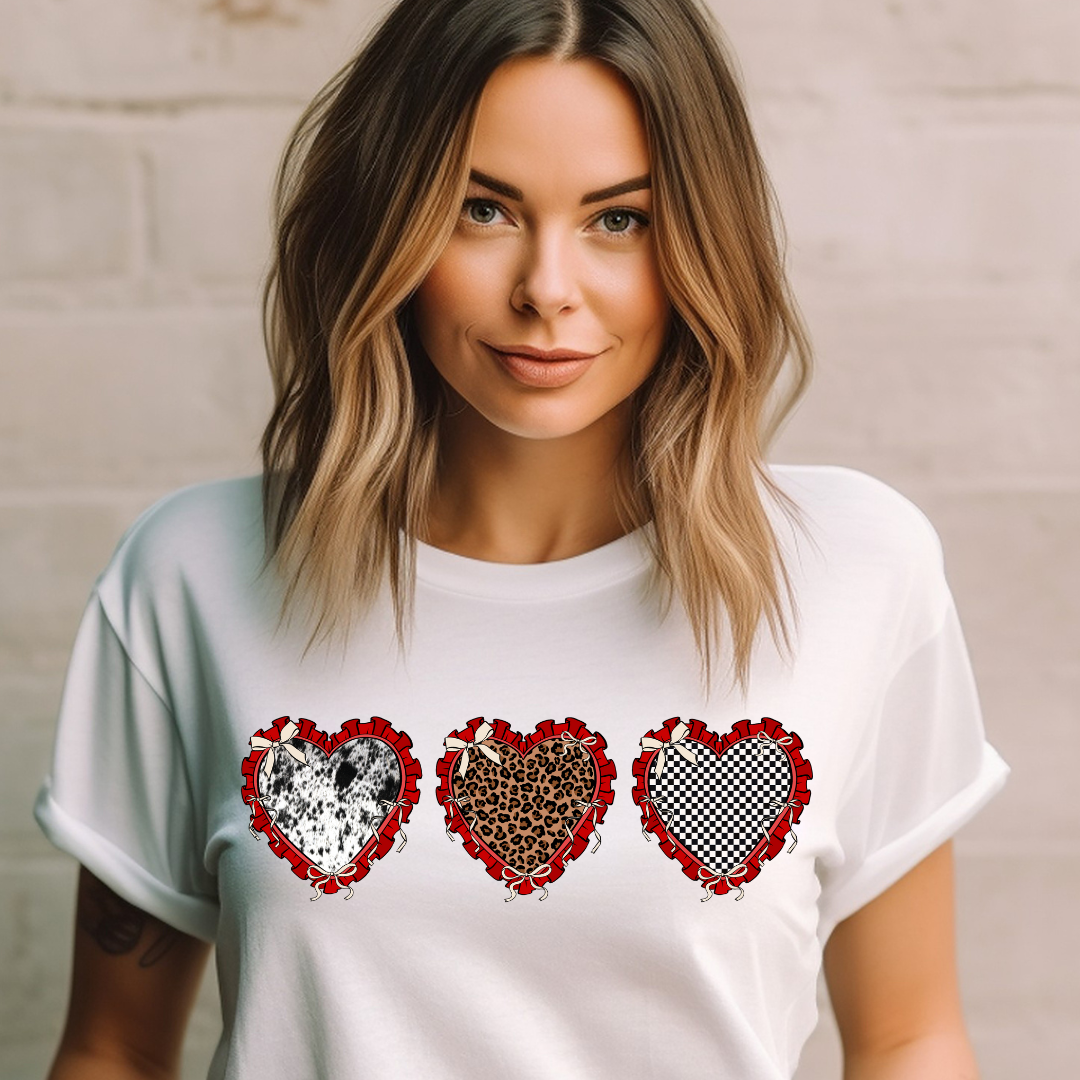 DTF Full Color TShirt Transfer - Frilly Patterned Hearts