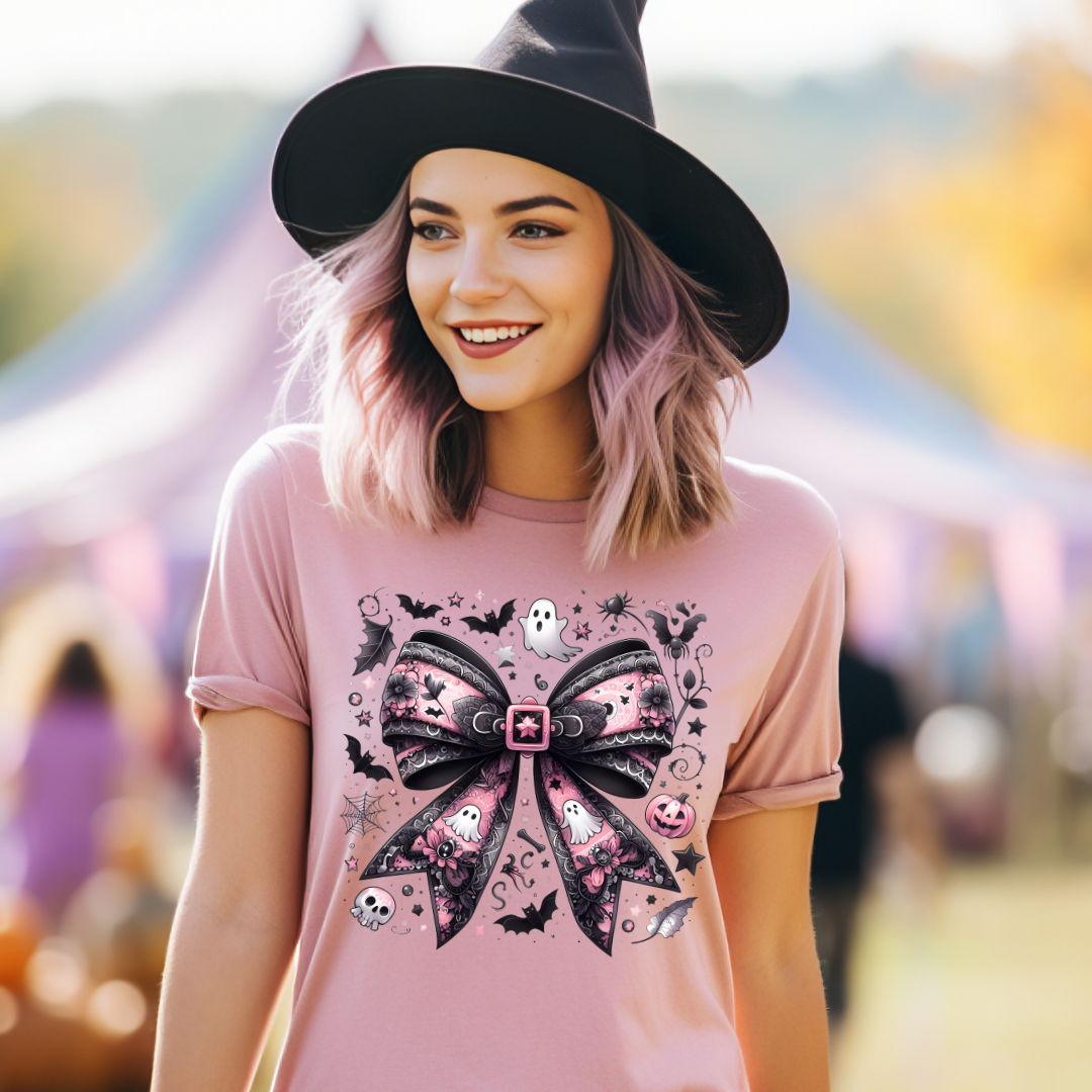 DTF Full Color Transfer - Pink & Black Ghost Bow