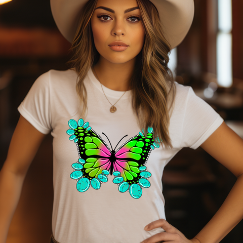 DTF Full Color Transfer - Turquoise Butterfly (YOU PICK THE COLOR!)