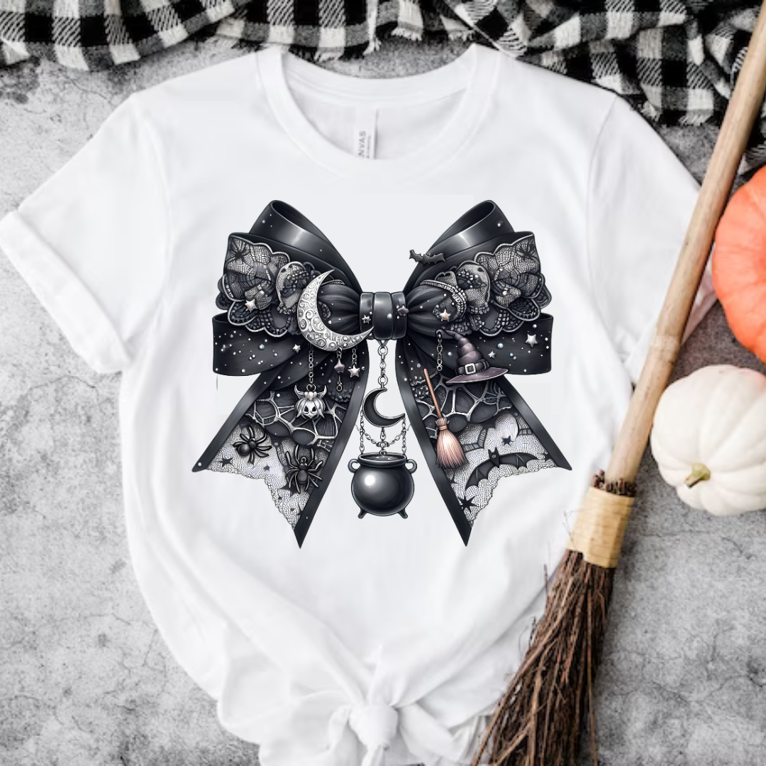 DTF Full Color Transfer - Black Bow W/Moon & Hanging Cauldron