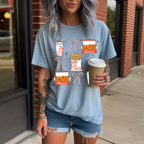 DTF Full Color TShirt Transfer - Chick Fries Nugs Bows