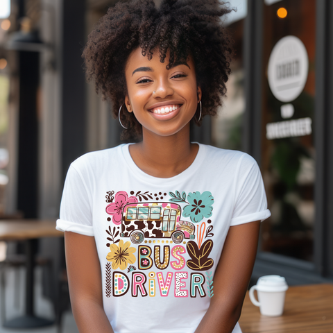 DTF Full Color Transfer - Boho Floral - Bus Driver