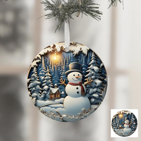 3" Ornament UV DTF Decal - Woodland Snowman