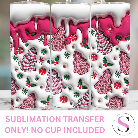 Christmas Tree Cakes Pink Inflated - 1 Sublimation Wrap Only! 16oz Skinny Tumbler Sublimation Wrap