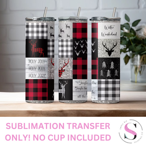 Holly Jolly Plaid - 1 Sublimation Wrap Only! 16oz Skinny Tumbler Sublimation Wrap