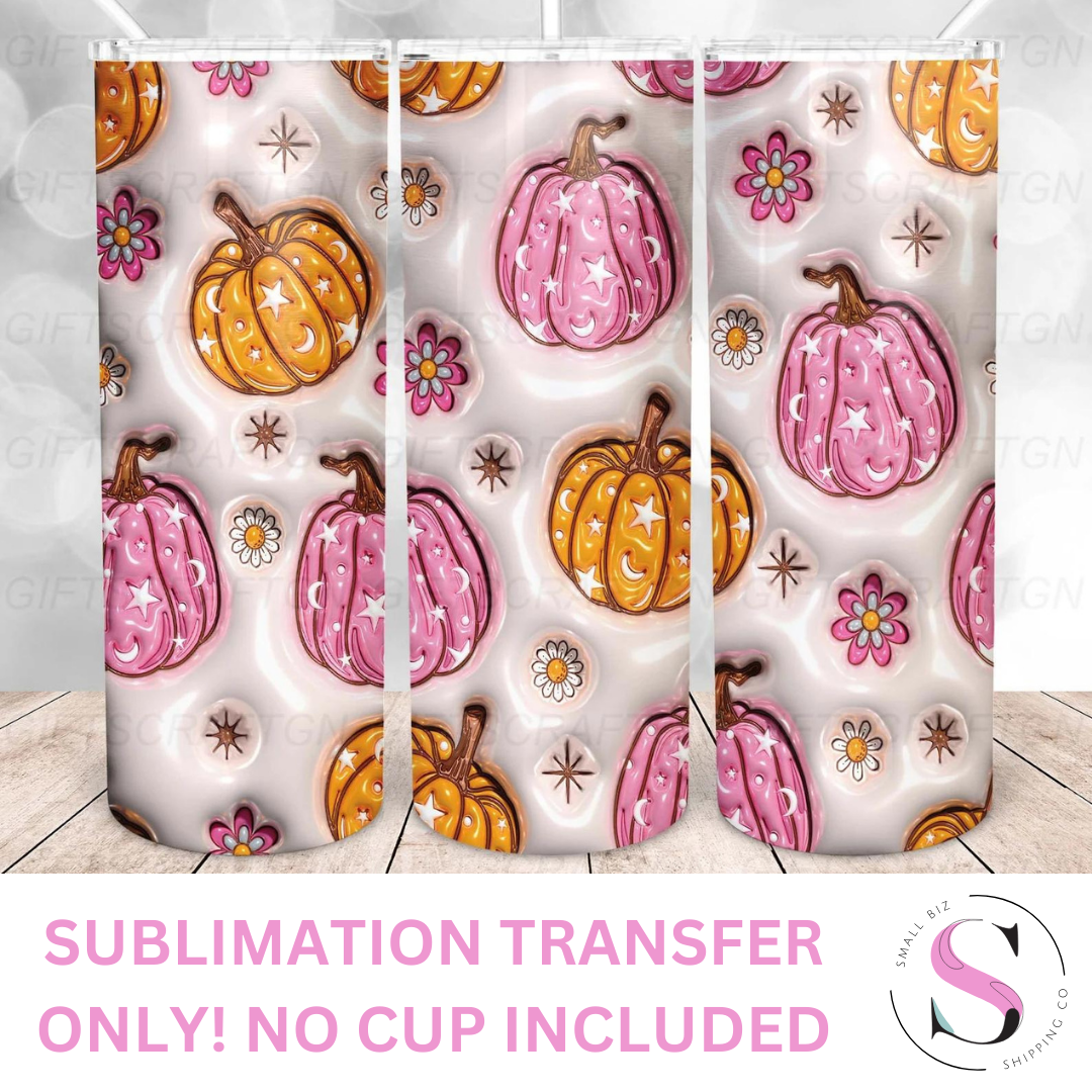 Pink Pumpkins Inflated - 1 Sublimation Wrap Only! 16oz Skinny Tumbler Sublimation Wrap