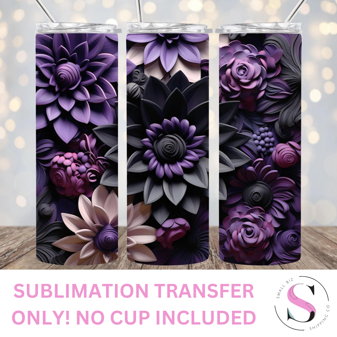 Purple & Black Floral 3D - 1 Sublimation Wrap Only! 16oz Skinny Tumbler Sublimation Wrap