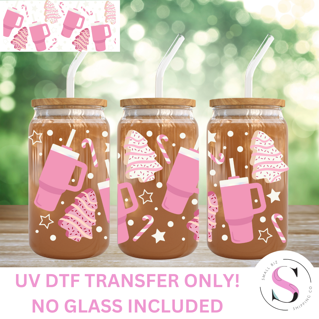 16oz UV DTF Wrap - Pink Boujee Christmas