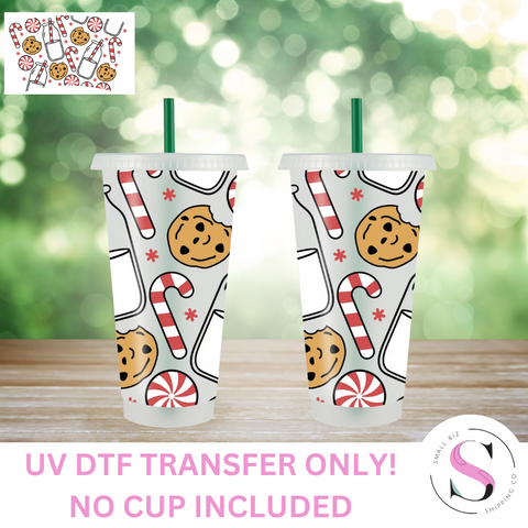 Christmas UV DTF Cup Wrap, Ready to Apply Wraps, 16oz Cup Decoration,  Sticker Decal, Uv Dtf Decals, 16oz Cup Wraps, Milk and Cookies Sticker 