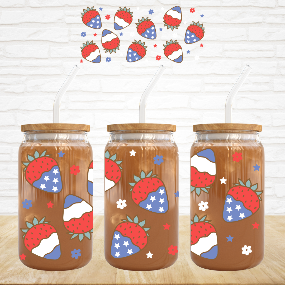 16oz UV DTF Wrap - Patriotic Strawberries