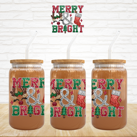 4" UV DTF Decal - Merry & Bright Sequin