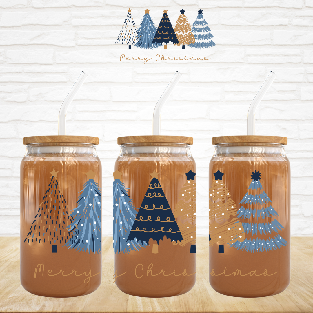 16oz UV DTF Wrap - Merry Christmas Blue Trees