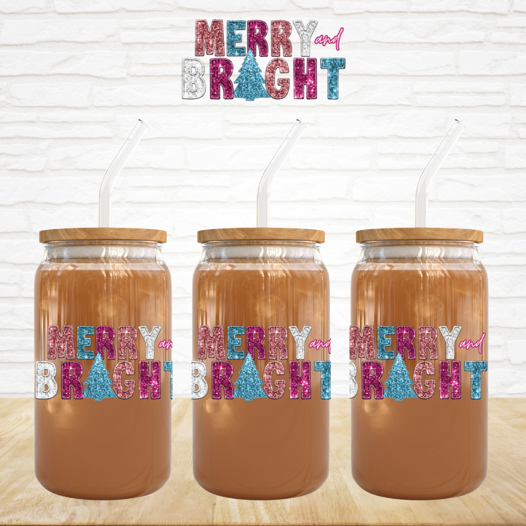 4" UV DTF Decal - Merry and Bright Glitter