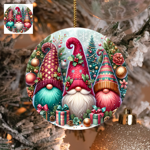 3" Ornament UV DTF Decal - Burgundy Christmas Gnomes