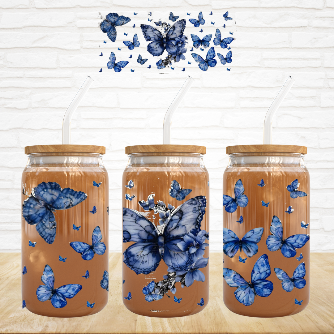 16oz UV DTF Wrap - Blue Butterflies