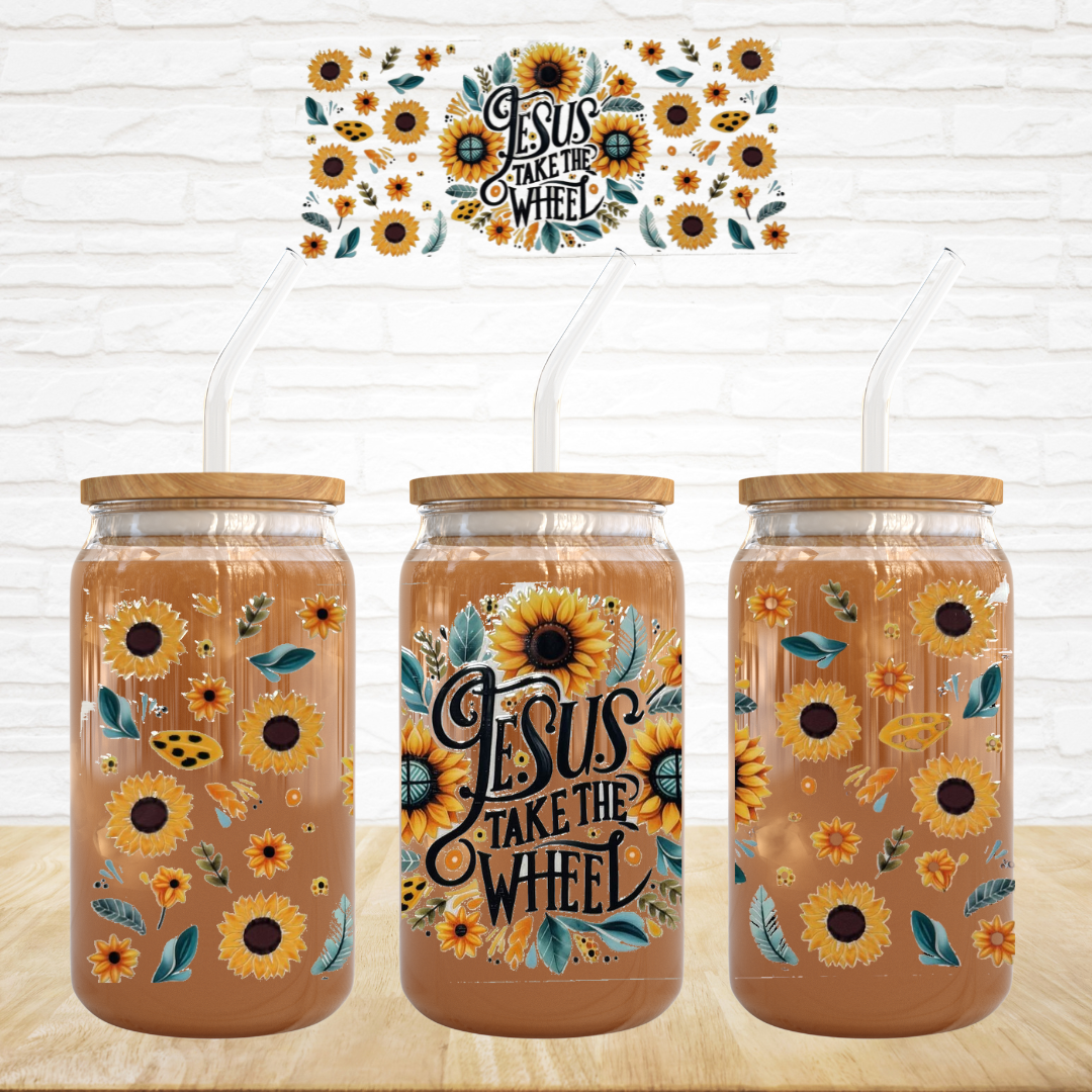 16oz UV DTF Wrap - Jesus Fills My Cup Sunflowers