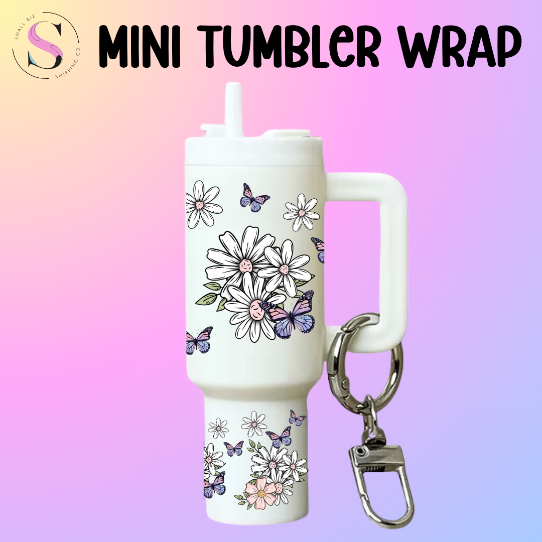 Mini Tumbler Top & Bottom Decal - Purple Butterfly Daisies