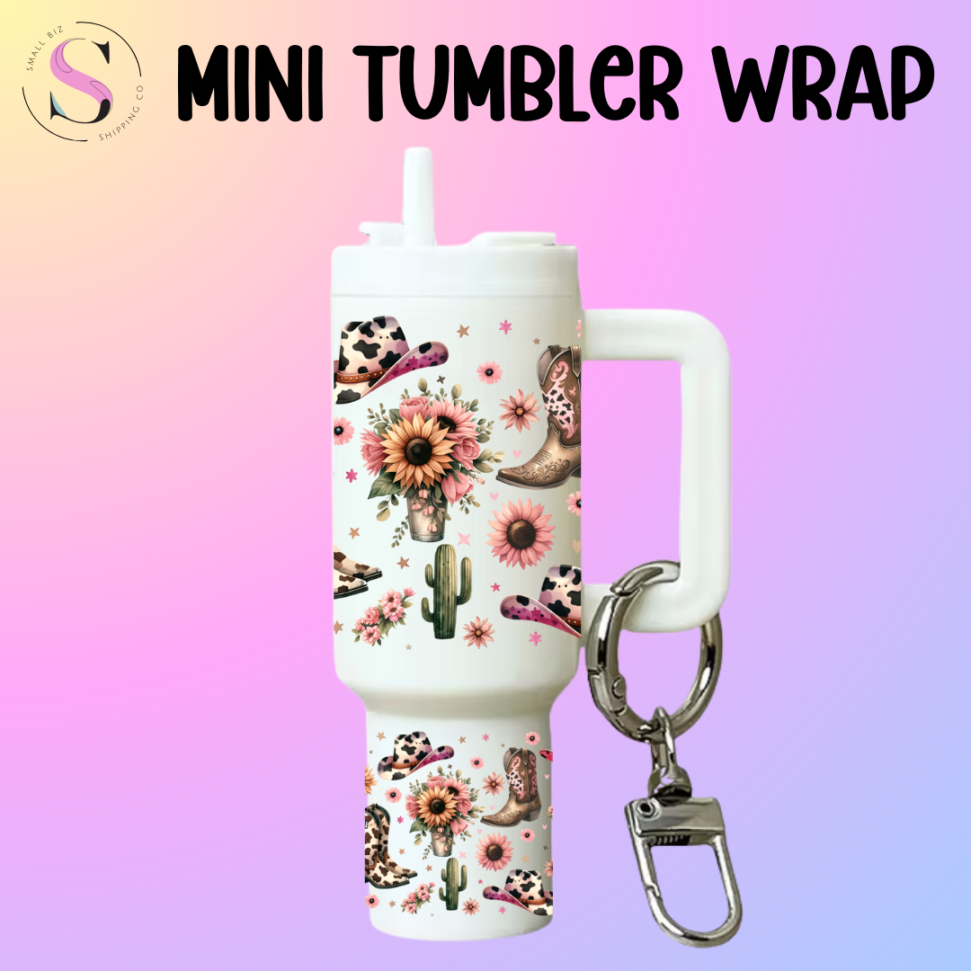 Mini Tumbler Top & Bottom Decal - Pink Western