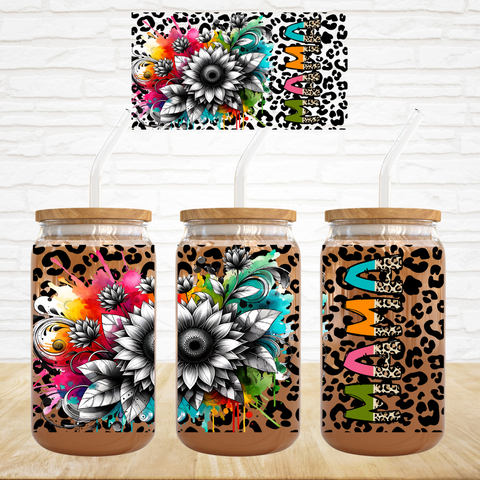 16oz UV DTF Wrap - Leopard MAMA Bright Flowers