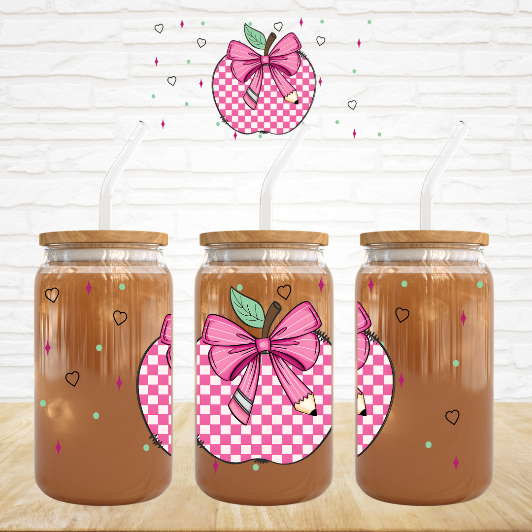 16oz UV DTF Wrap - Pink Check Apple