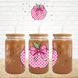 16oz UV DTF Wrap - Pink Check Apple