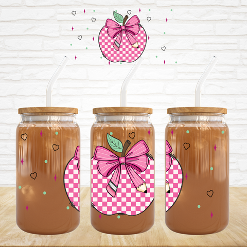 16oz UV DTF Wrap - Pink Check Apple