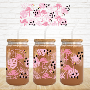 16oz UV DTF Wrap - Pink Flamingos