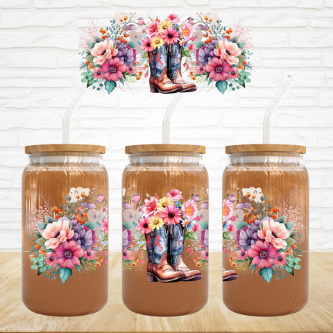 16oz UV DTF Wrap - Pink Floral Boots