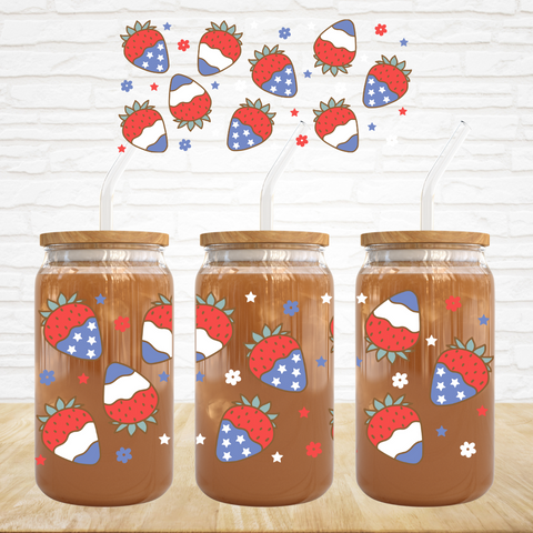 16oz UV DTF Wrap - Patriotic Strawberries