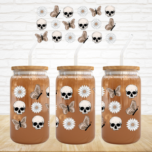 16oz UV DTF Wrap - Moth Daisy Skulls