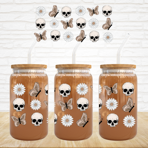 16oz UV DTF Wrap - Moth Daisy Skulls