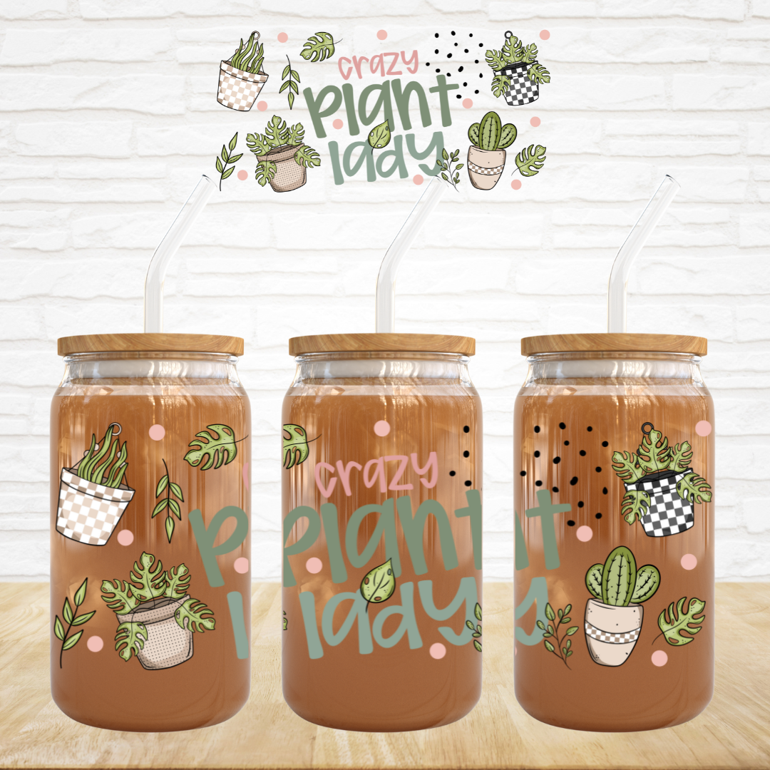 16oz UV DTF Wrap - Crazy Plant Lady Check Plants