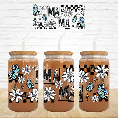 16oz UV DTF Wrap - MAMA Teal Butterflies