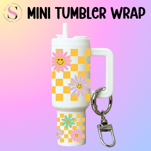 Mini Tumbler Top & Bottom Decal - Yellow Check Flowers