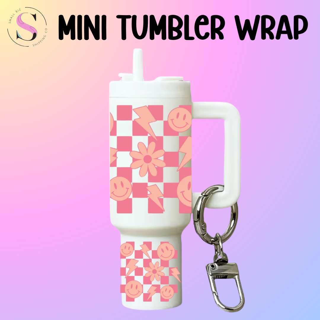 Mini Tumbler Top & Bottom Decal - Pink Check Smiley