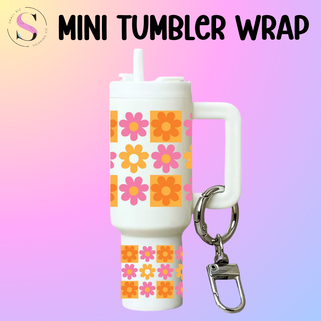 Mini Tumbler Top & Bottom Decal - Orange Pink Check Flowers