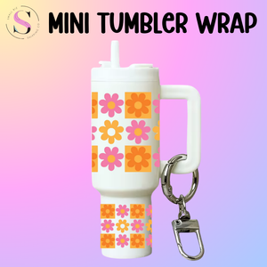 Mini Tumbler Top & Bottom Decal - Orange Pink Check Flowers