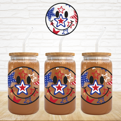UV DTF Decal - Red White Blue Stars Smile