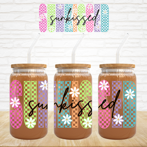 16oz UV DTF Wrap - Sunkissed Neon Check