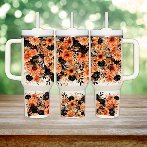 40oz UV DTF Full Top & Bottom Wrap - Orange Black Floral