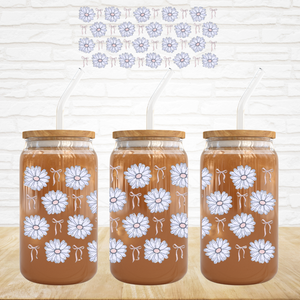 16oz UV DTF Wrap - White Daisies With Bows