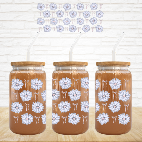 16oz UV DTF Wrap - White Daisies With Bows