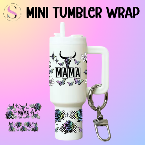 Mini Tumbler Top & Bottom Decal - Mama Steer Neon Roses