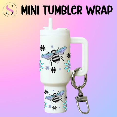 Mini Tumbler Top & Bottom Decal - Bee Aqua Flowers