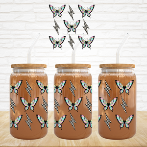 UV DTF Decal - Neon Butterflies & Check Lightning