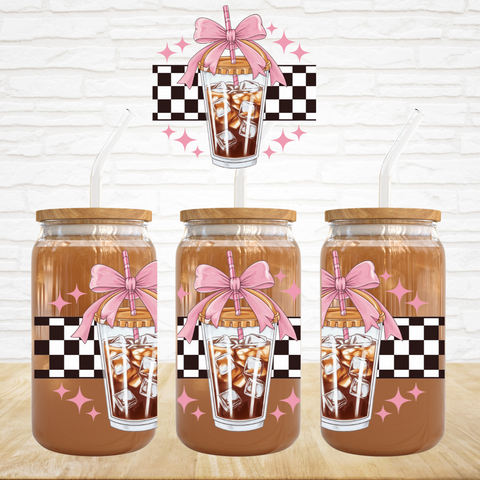 UV DTF Decal - Iced Coffee Pink Bow