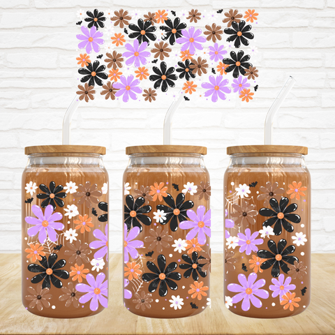 16oz UV DTF Wrap - Halloween Flowers Purple