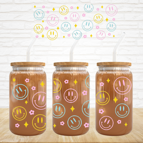 16oz UV DTF Wrap - Pastel Smilies