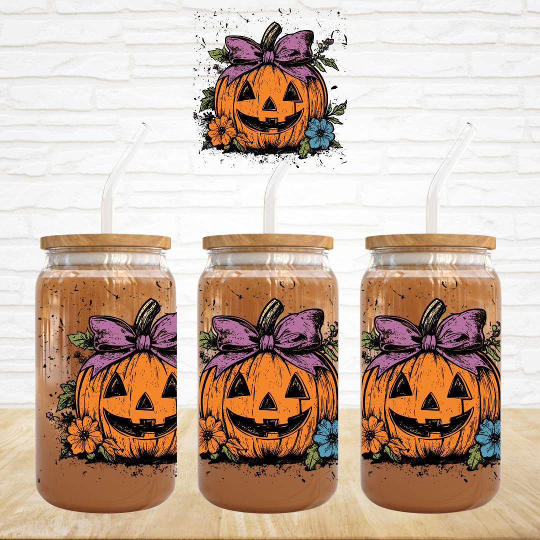 UV DTF Decal - Purple Bow Pumpkin