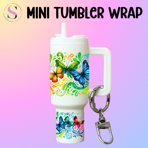 Mini Tumbler Top & Bottom Decal - Bright Rainbow Butterflies
